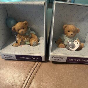 TWO NEW Cherish Teddies Bear Welcome Baby &Baby's Christening  113804 & 113504.